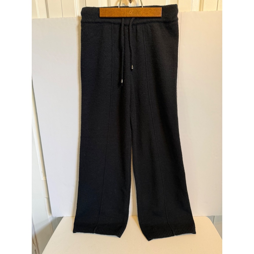 S. Christina Black 100% Cashmere Wide Leg Knit Drawstring Pants L/XL Lounge